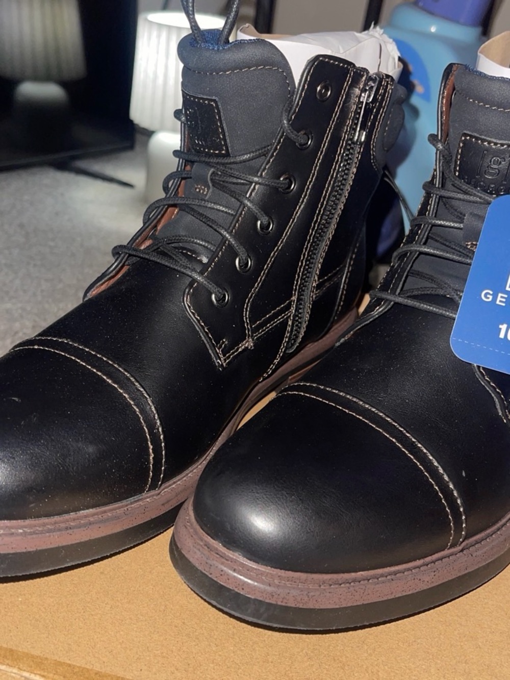 George Black Lace-Up Men's Boots with Side Zip